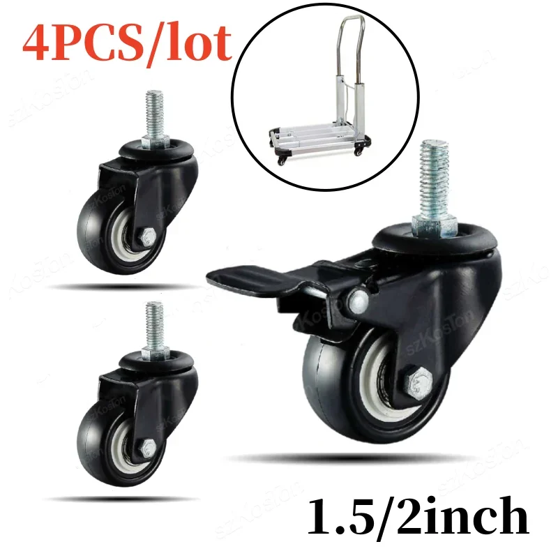 4pcs/set 1.5/2Inch Heavy Duty Industrial Casters M8/M10 Thread Stem Swivel Furniture Table Chair Wheels Without/with Brakes