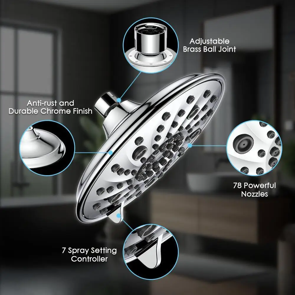 หัวเพดานห้องอาบน้ํา 8 นิ้ว: แรงดัน, รูใหญ่, เอาต์พุตขนาดใหญ่, สเปรย์, ไหลสูง