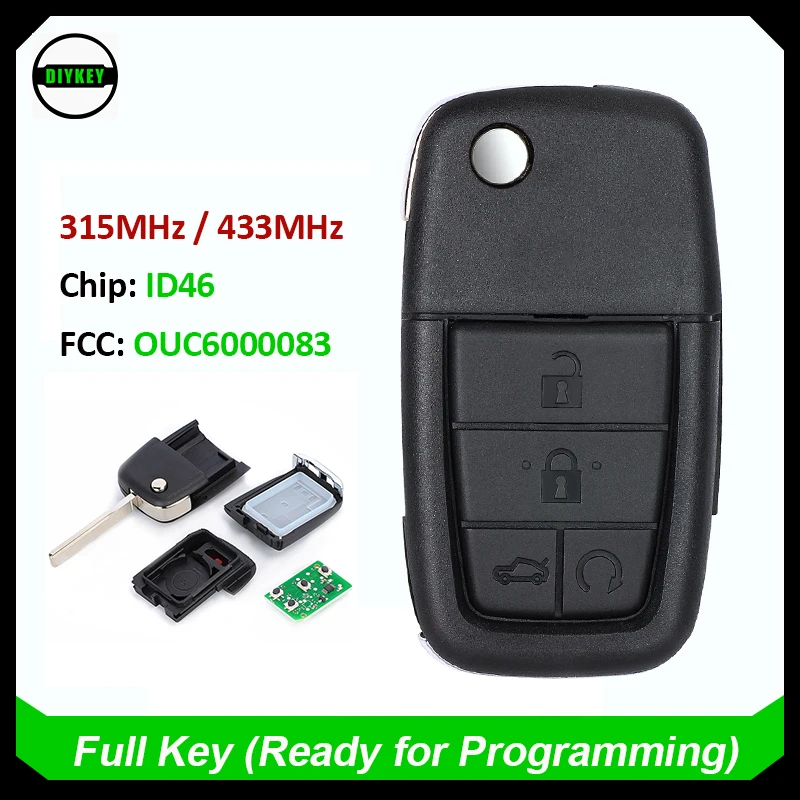 DIYKEY Replacement for Pontiac G8 2008 2009, Flip Remote Key Fob 4+1 5 Buttons 315Mhz / 433Mhz ID46 Chip FCC ID: OUC6000083