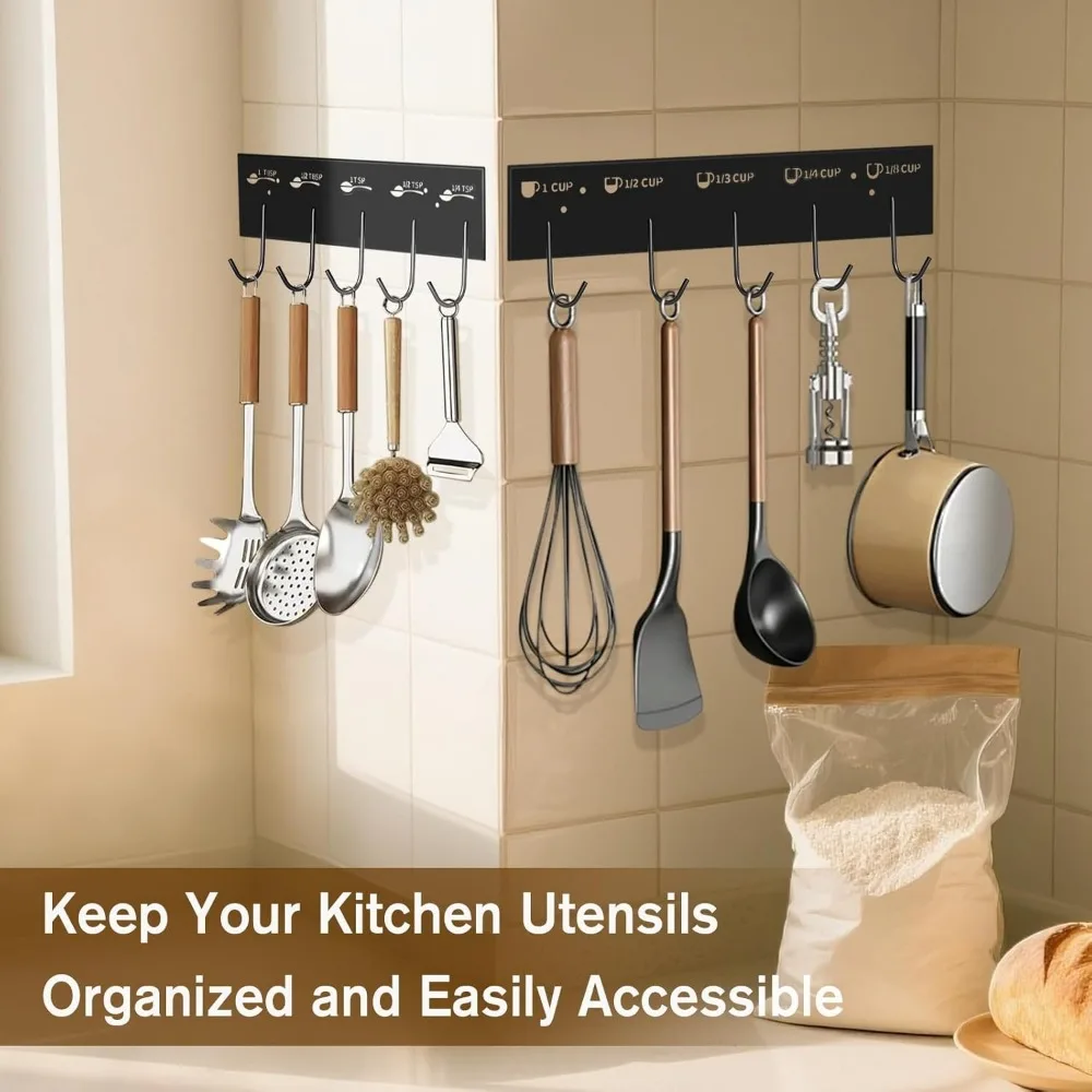 2 Pack Measuring Cups and Spoons Hanging Rack, Black Hanging Cups and Spoons Rack, Space Saving Kitchen Utensil Holder
