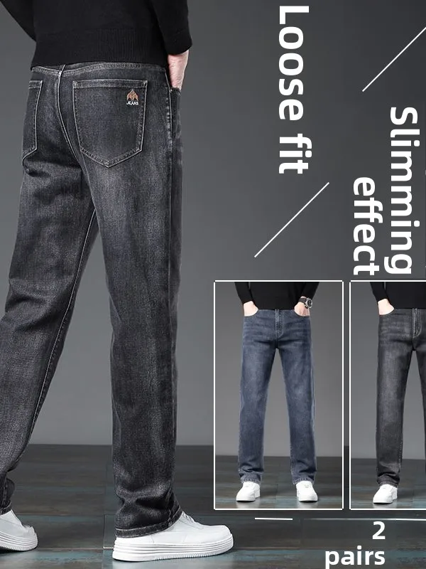 

Мужские джинсы свободного кроя, новинка 2025 года, повседневные длинные брюки в американском стиле с эластичной резинкой на талии, хлопковые деловые брюки