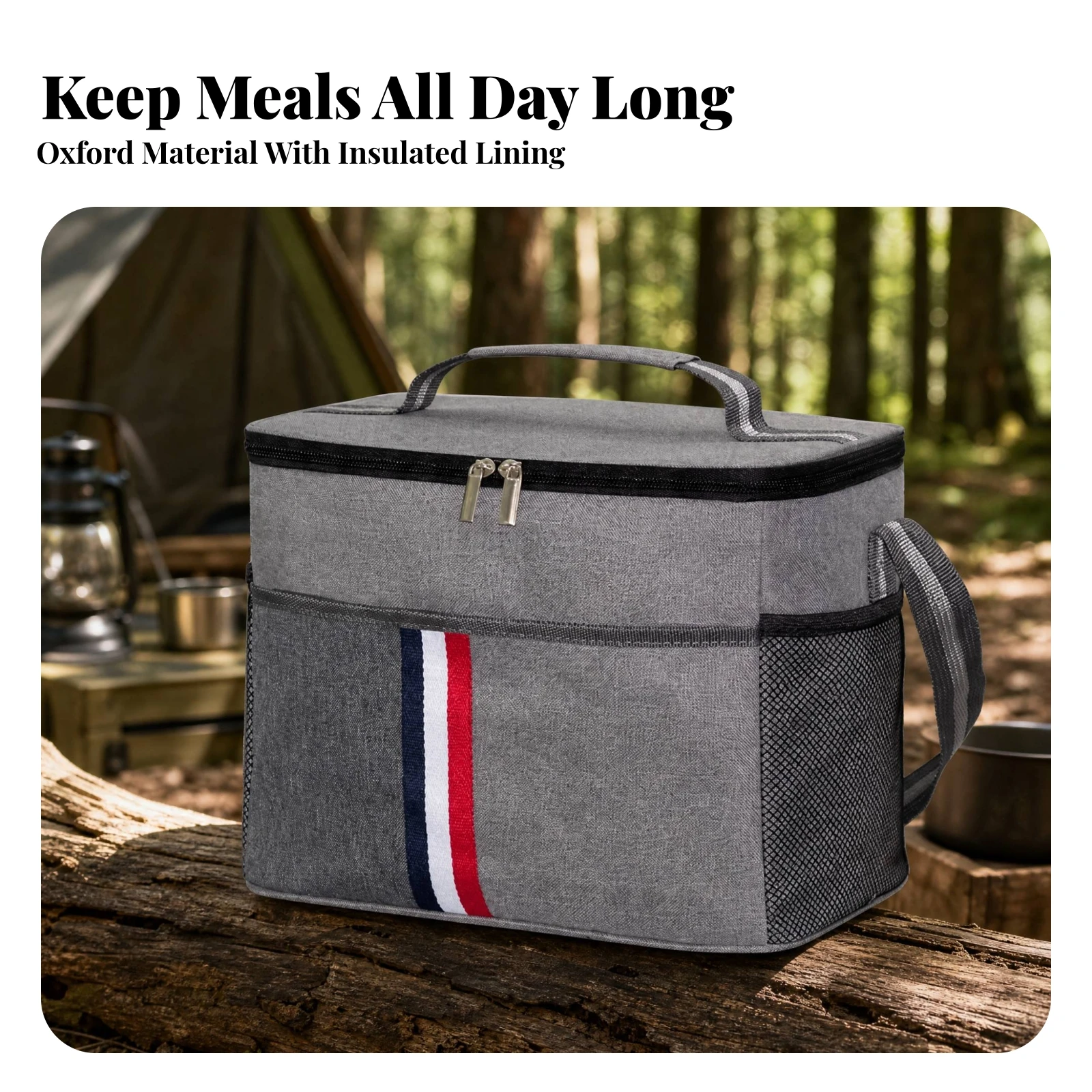 15L Insulated Cooler Bag Sturdy Oxford Cloth Cooler Bag with Shoulder Strap Lightweight Tangle-Resistant Zippers for Picnics