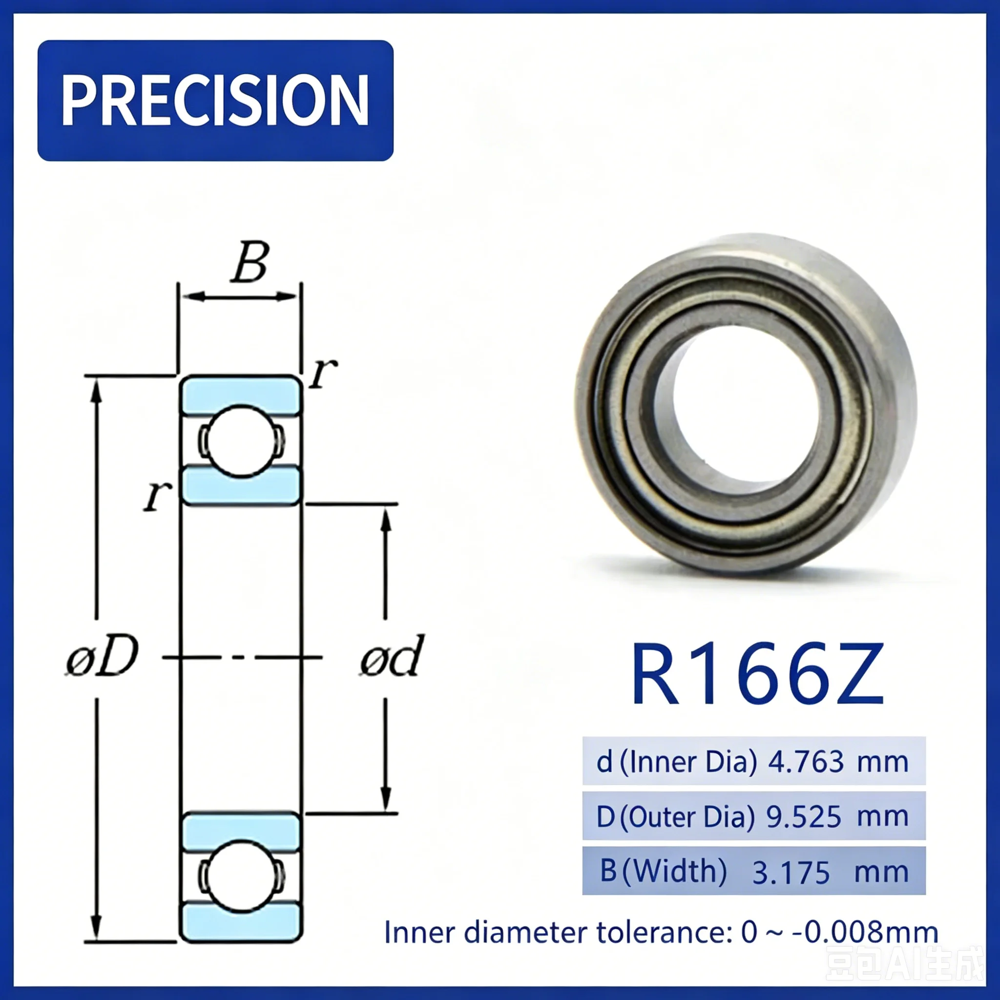 Miniature Inch Bearing R168z-6.35*9.525*3.18 R166z-4.763*9.525*3.175 R188z-6.35*12.7*4.76mm