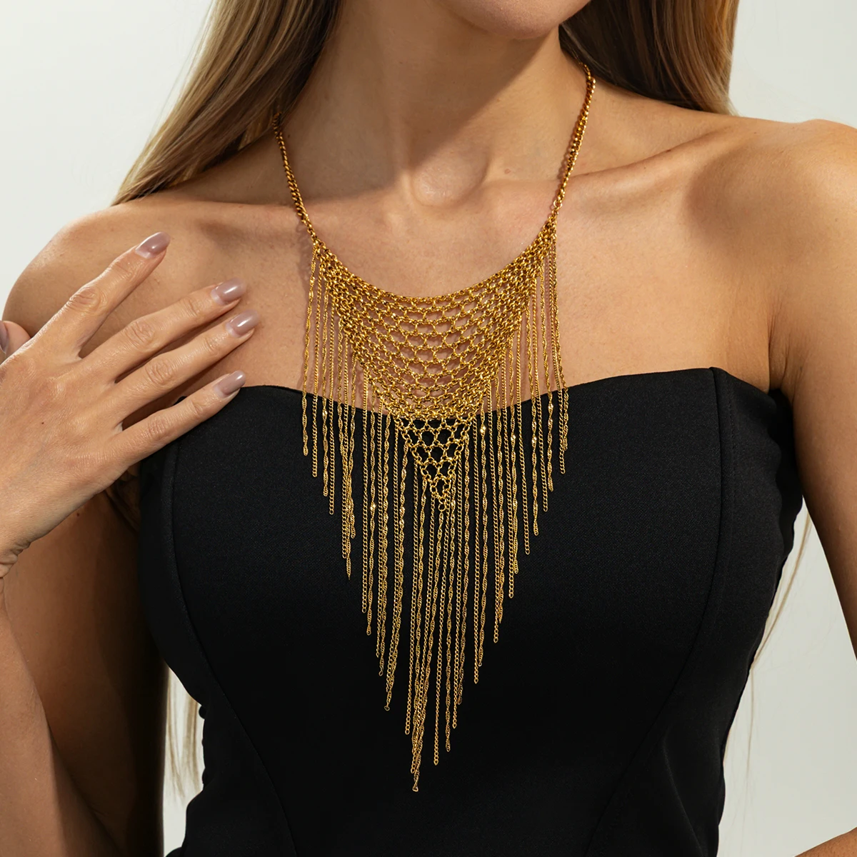 SHIXIN Luxury Mesh Chain Tassel Necklace Women Elegant Sexy Gold Color Long Necklace Banquet Wedding Jewelry Neck Accessories