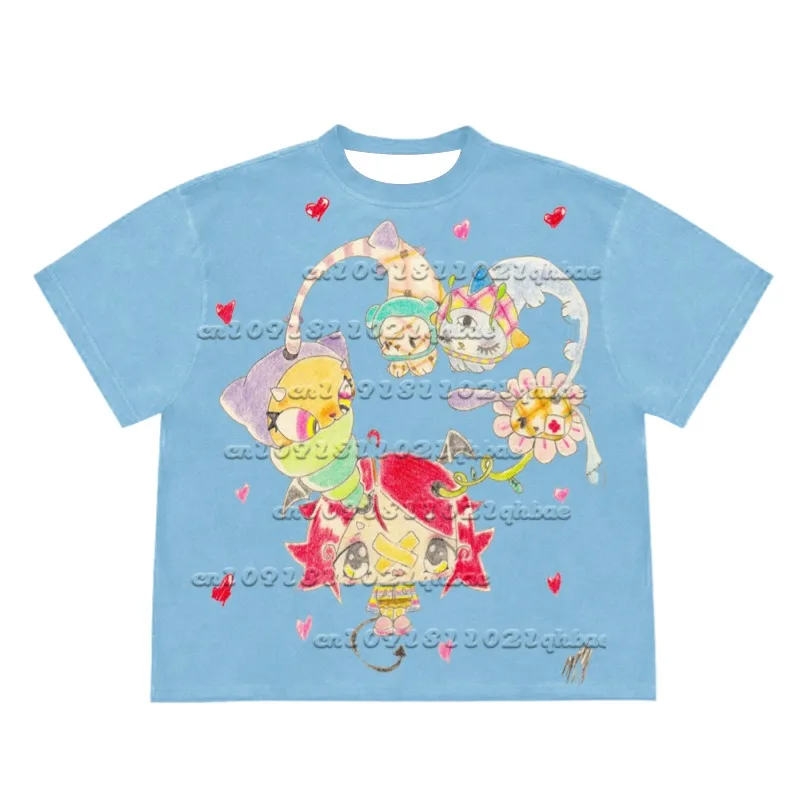 

Colorful Cartoon Children's Fun Little Girl Thread Draft Color 3D Printing American Vintage Quick Drying Short Sleeved T-shirt