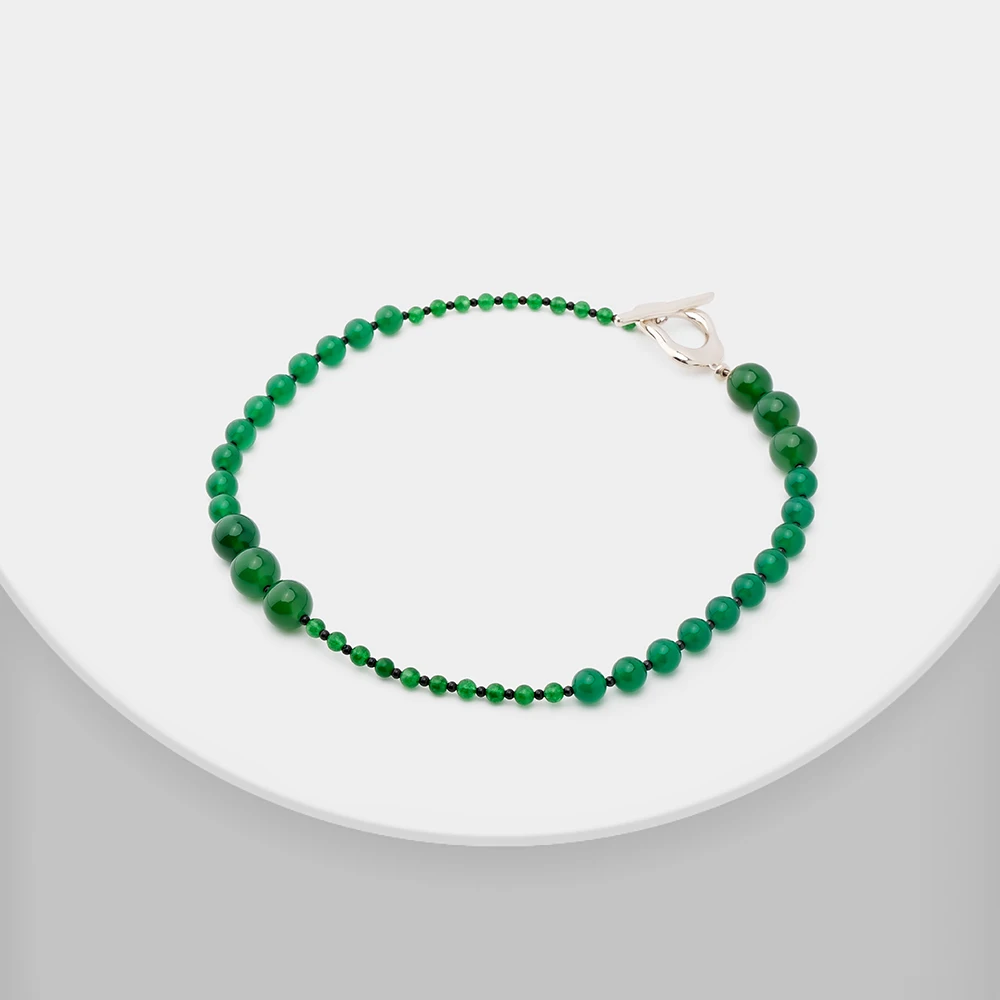 Amorita natural green agate emerald asymmetrical simple collarbone necklace