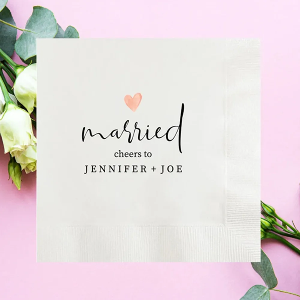 

50PCS Personalized Married Napkins, Custom Wedding Napkins, Engagement We're Married Party, Cheers To Napkins, Cocktail Luncheo