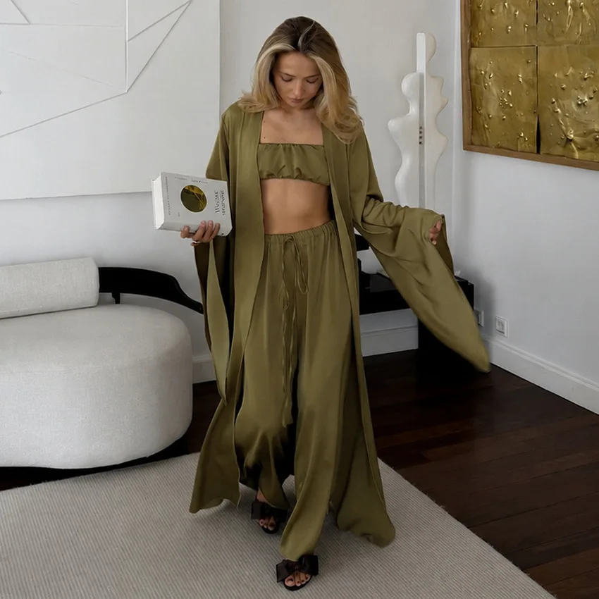Autumn Women's 3 Piece Pant Set Long Sleeve Cardigan Sleeveless Top High Waist Pants Sweatsuit Elegant Loose Trousers Set