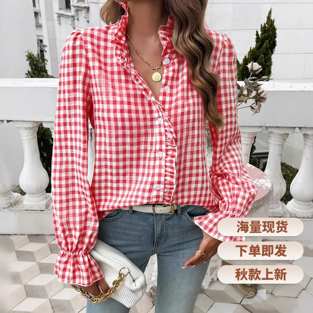 Women's Plate Lace Long-sleeve Shirt Run! And Autumn. V-neck French Blouse, Women's Clothing Dress Elegant Clothes Y2k、 Elegant
