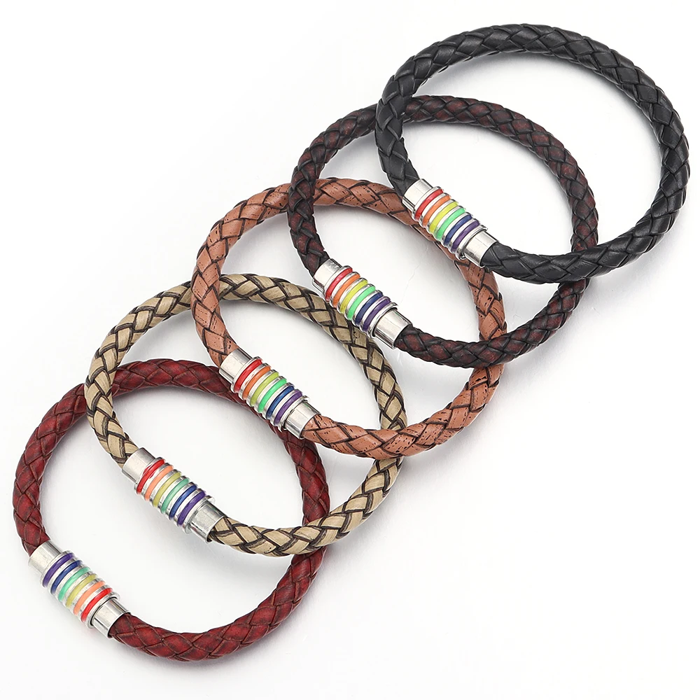 

1-ниточный винтажный кожаный браслет с радужной медной магнитной пряжкой, бесплатный браслет для пары, изысканный и минималистичный, хит продаж