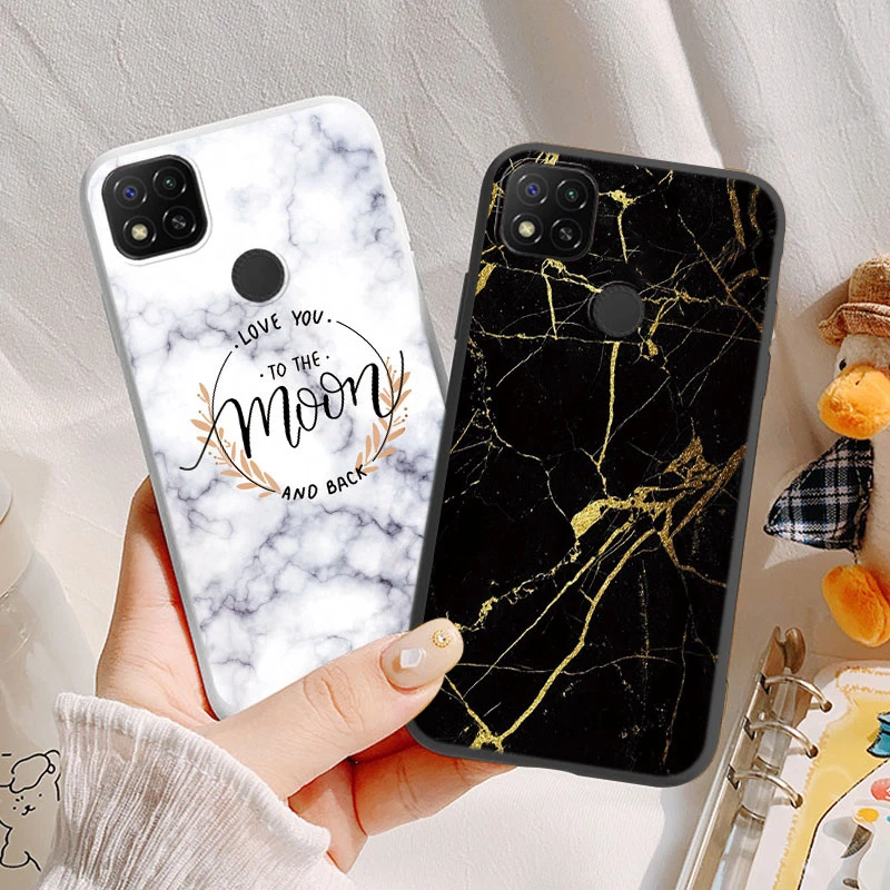 Marble Pattern Phone Case For Redmi 9C 9 C NFC 10A 10C 12C 11A Protective Cover Case Pink Silicone Soft Funda Coque Women Girls