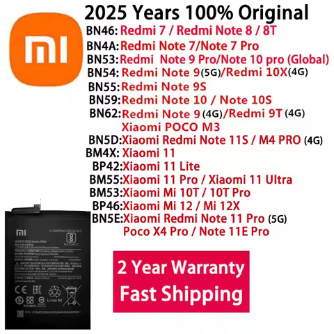 Original Bateria for Xiaomi Redmi Note 7 8 8T 9 9 9T 9S 10 10S 10X 11 11E Lite Mi 10T 12 12X K30S Pro POCO X4 M3 UItra Battery
