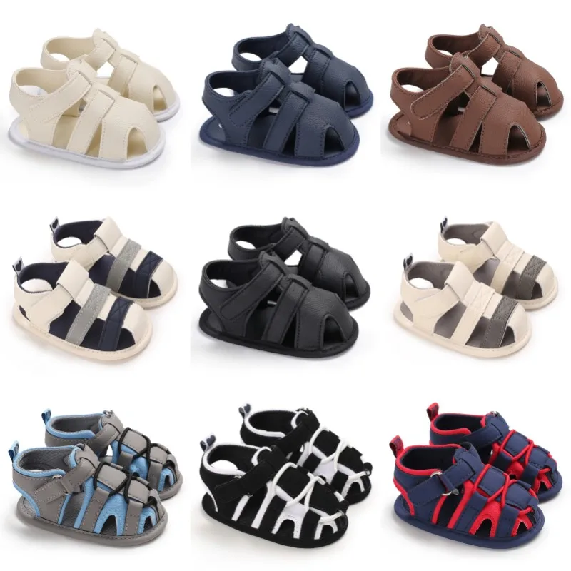 

Summer Beach Sandals For Boys Korean Style 2024 Fashion Children Footwear PU Leather Anti-slippery Soft-soled Kid's Shoes