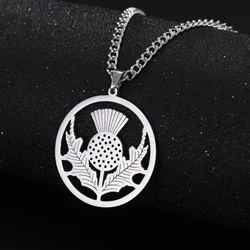 Thistle Necklace Flower Scotland Chain Supernatural Amulet Gift For Woman Man Fashion Stainless Steel Pendant Jewelry