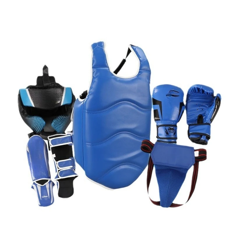 

Adult Taekwondo Protective Gear Competitive Training Competition Set Sanda Children's Leggings Head Protective Five-piece Set