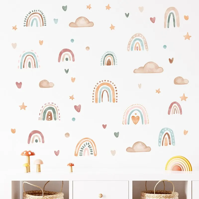 1PC Boho Colo Rainbow Cloud Star Wall Stickers for Waterproof Removable PVC Kids Room Kindergarten Home Decoration