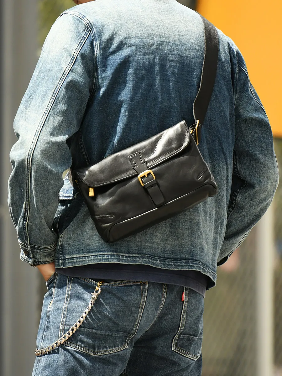 fashion luxury genuine leather men's women's crossbody bag casual daily party designer handmade real cow leather shoulder bag