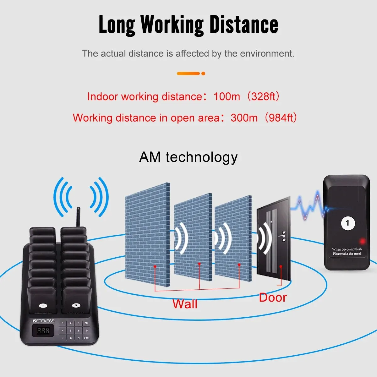 TD157 Pager Wireless Calling System 16 Coasters Buzzer Beeper Bell Receivers for Bar Cafe Food Truck Hotel Church