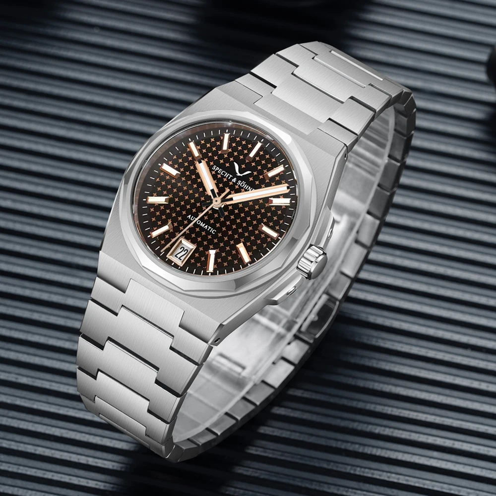 Specht&Sohne New 37MM  Automatic Mechanical Watch For Men NH35 Movt Honeycomb Face Rubber Strap Sport Wristwatch 50M Waterproof