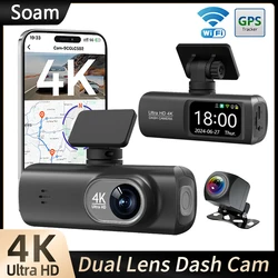 Soam Dash Cam 4K + 1080P Gravador de câmera de carro de painel de canal duplo com GPS WiFi Carro DVR 24H Monitor de estacionamento Caixa preta