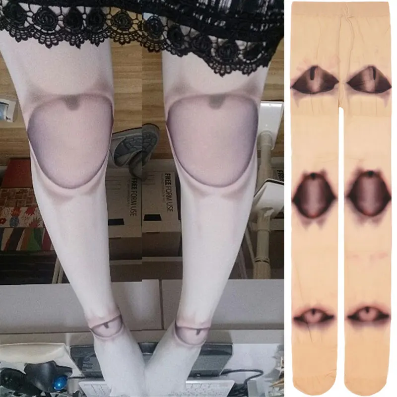 Japanese Gothic Harajuku Print Pantyhose 3D Joint Pattern Punk Lolita Anime Cosplay Tights Long Socks for Women Knee Socks