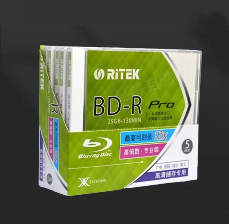 

Blu Ray Disc 25GB Bluray Disc BDR BD-R 25G 130Min 12X 5pcs/pack