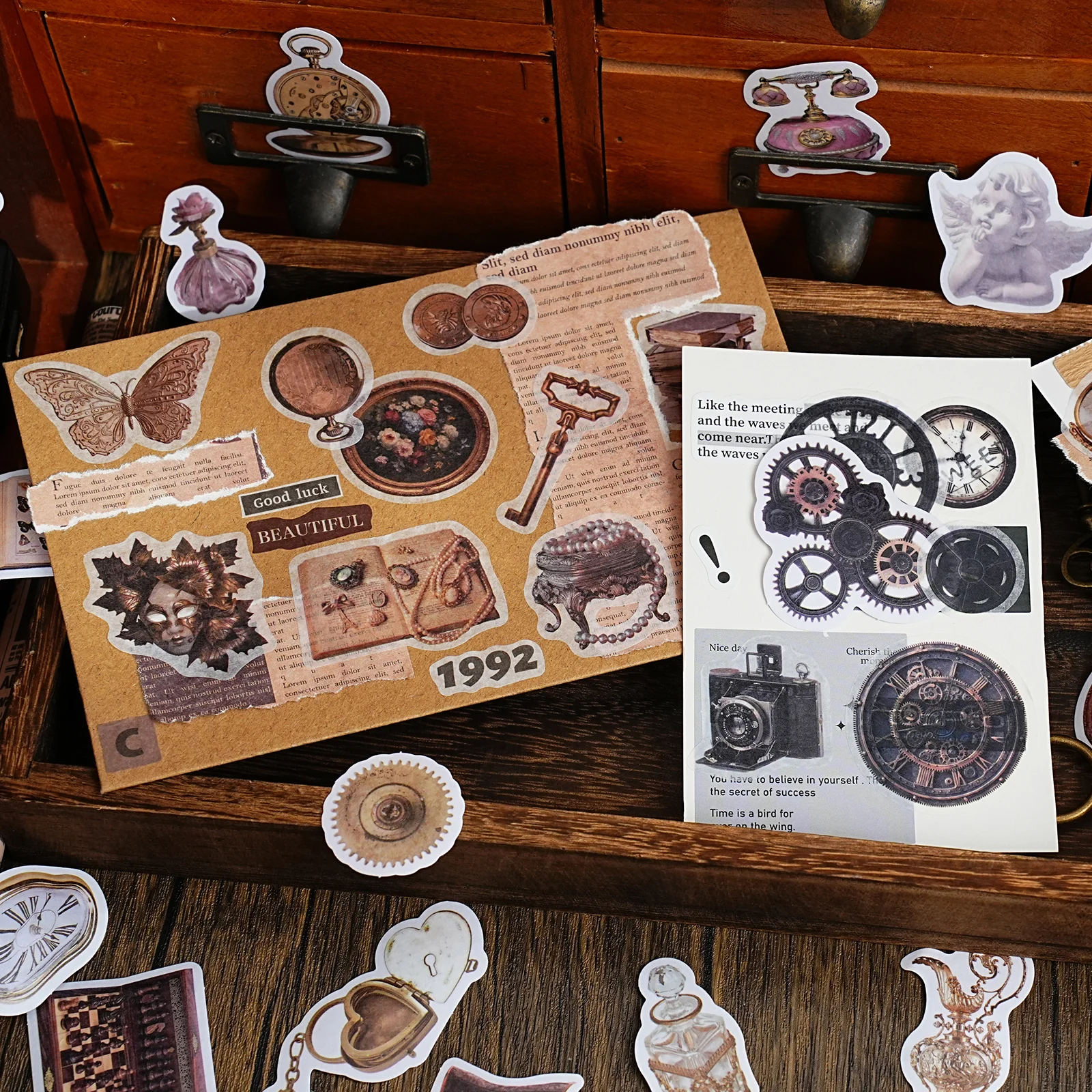 50 Sheets/Bag Vintage Retro Steampunk Birds Stickers Pack DIY Scrapbooking Journal Decals for Phone Case Notebook Decoration