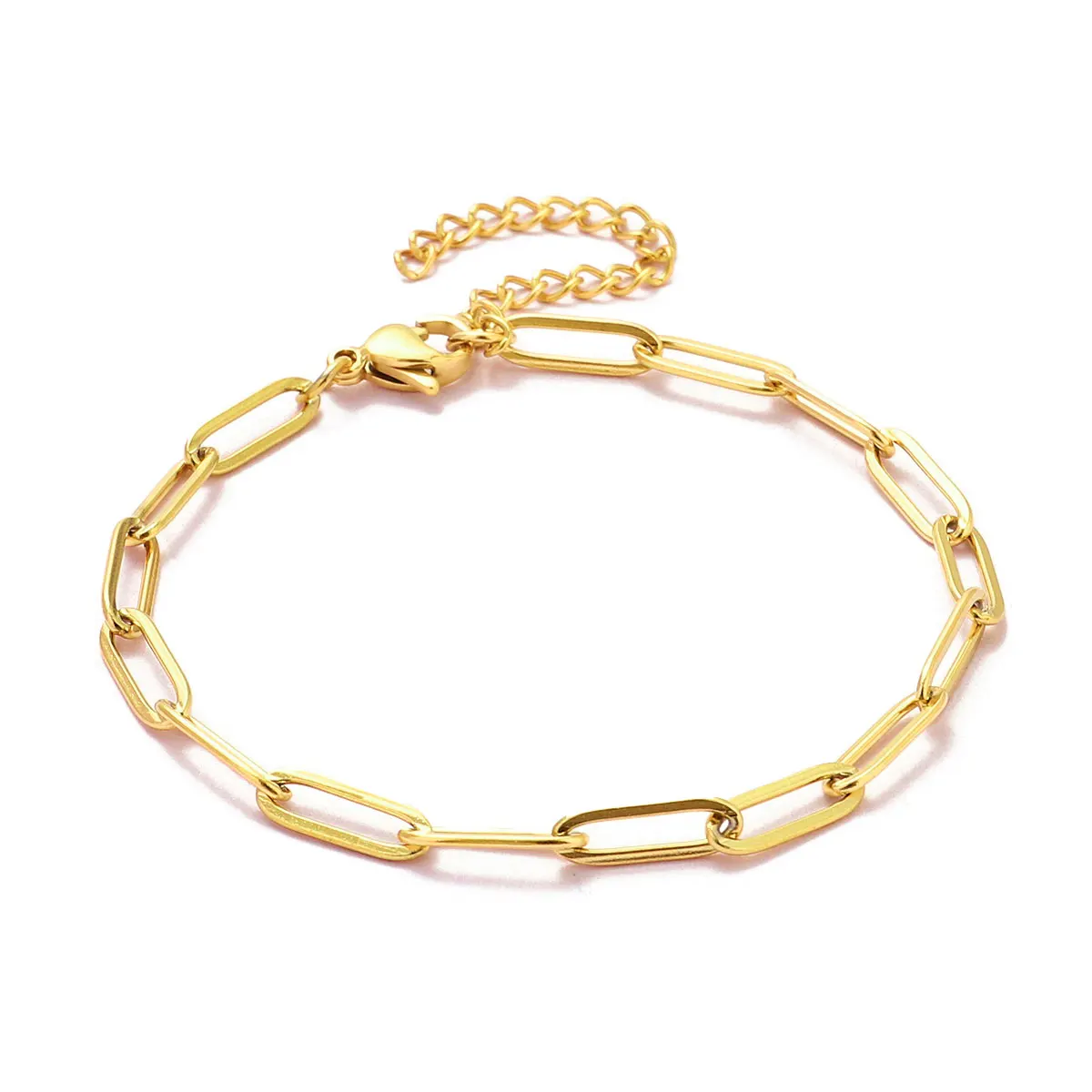 5pcs/Lot 17-22cm 18k Gold Plated Stainless Steel Paperclip Cross Link Chain Bracelet Women Handmade DIY Charm Jewelry Making