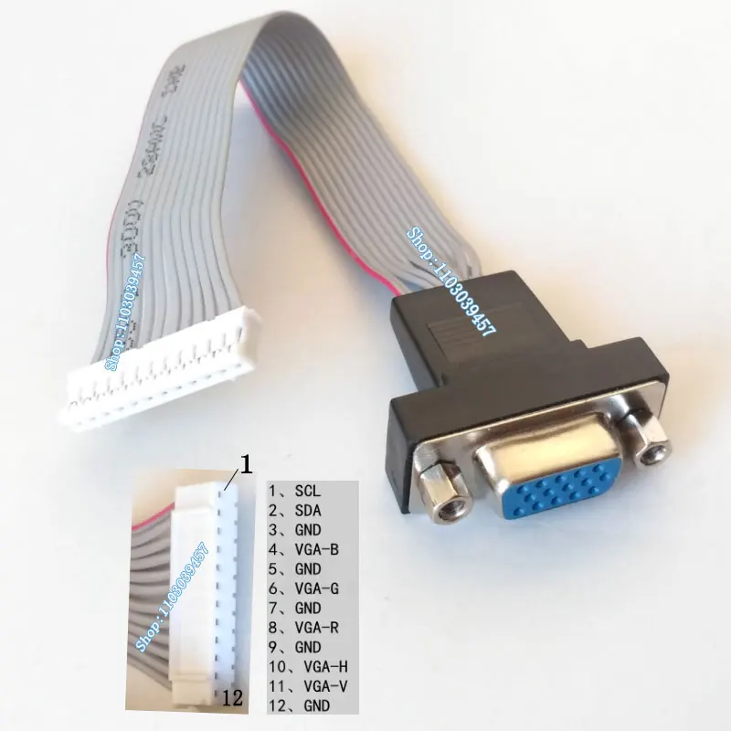 2.0 Pitch PH 12Pin to 15P VGA D-Sub Female Cable LIne Adapter for Assembling the LCD Monitor 12P to D-Sub DB15 Female Connector