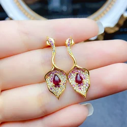 FS S925 Sterling Silver Inlay 4*5mm Natural Ruby Earrings for Women Fine Fashion Charm Weddings Jewelry Certificate MeiBaPJ