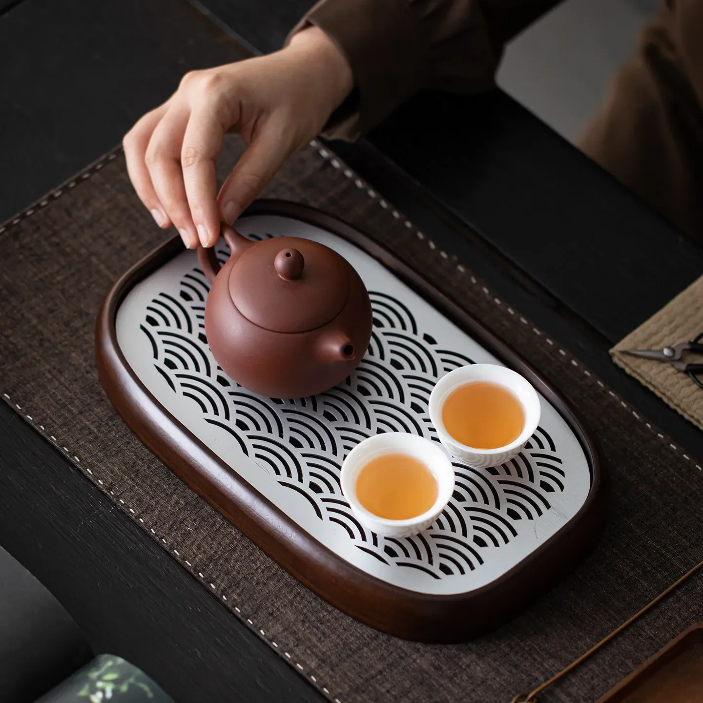 Bamboo Alloy Tea Tray Household Bamboo Drain Tray Household High-grade Water Storage Tray Home Decoration Tea Set Accessories 4