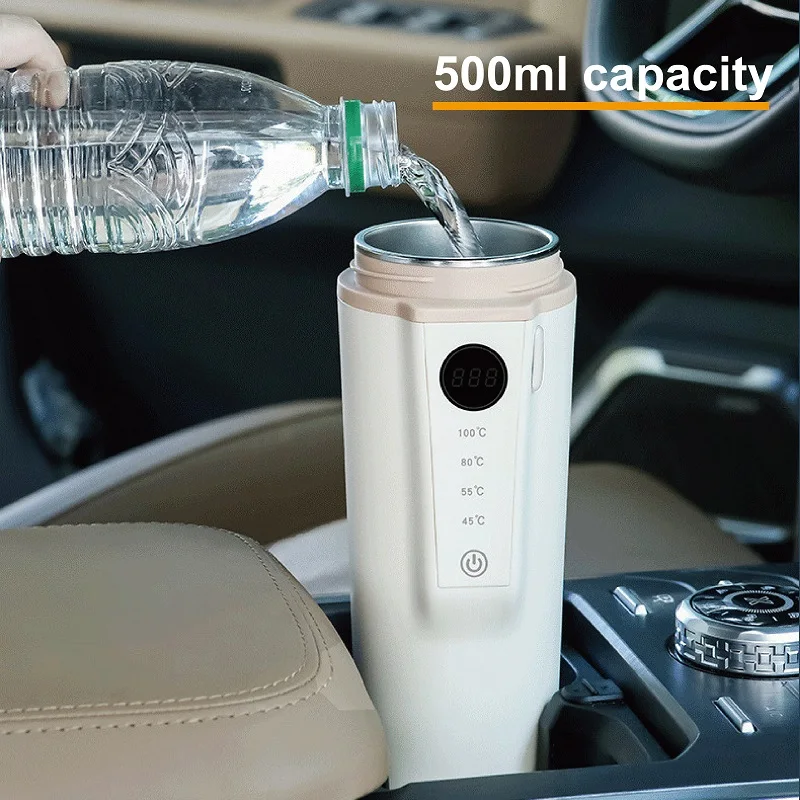 12V/24V Car Electric Hot Cup Portable Stainless Steel Electric Kettle Multifunctional Boiled Water Pot 500ml Keep Warm Teapot