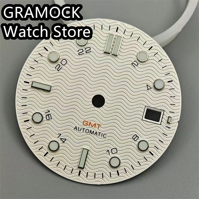 GRAMOCK 31mm Watch Dial Black White Blue Dial Green Luminous Fit NH34 DG3804 DG5833 Movement Date Window