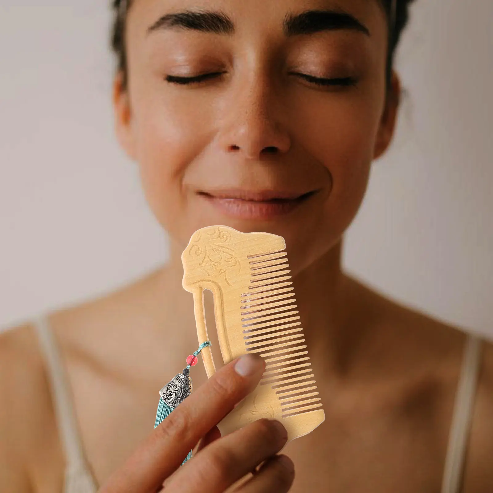 Handcrafted Fine Tooth Wooden Comb Boxwood Ruyi Lock Carving Scalp Massager for Women Men Hair Detangling Grooming Tool