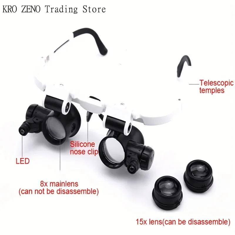 1PCS Magnifying Glass 8X/15X/23X Jeweler Watchmaker With LED Light Telescopic Headband Magnifier Glasses Reading Loupes Eyewear✨ view 3