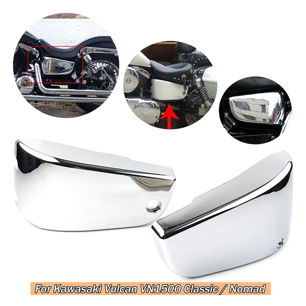 For Kawasaki Vulcan VN1500 Classic Nomad ABS Battery Side Covers Chrome 1Pair