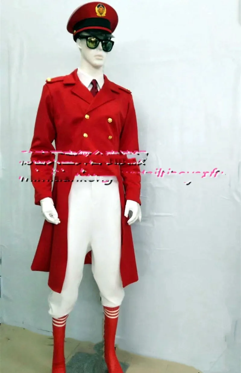 Nightclub bar National Day costume red military uniform men's suit