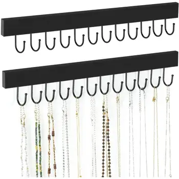 2 kusy organizéru na náhrdelníky s nástěnným držákem, dřevěný věšák na šperky s 24 háčky, závěsný organizér na šperky 8 nejlepší prodej dřevěné nástěnné háčky - №5