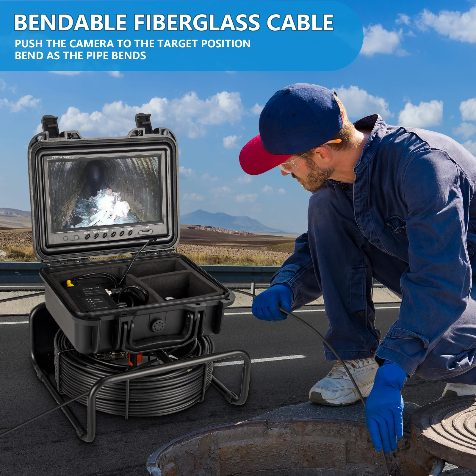 1080P 9-Inch Screen Industrial Endoscope Locator Night Vision Sewer CCTV Self-Leveling 512HZ Sonde DVR 16GB Sewer Camera CMOS