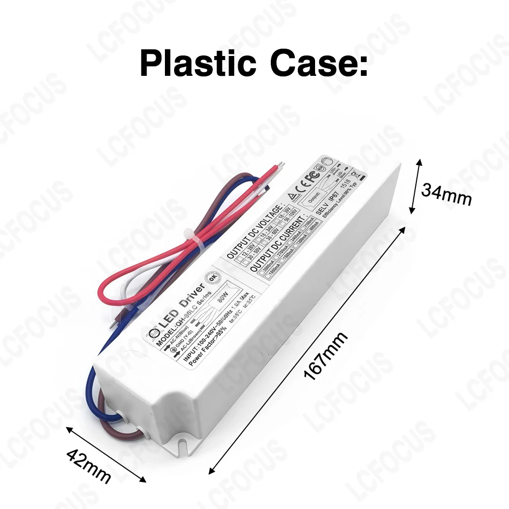 60W 70W 80W Controlador LED 2400mA 2100mA 1800mA 1500mA 1200mA 700mA 54-96V 18-34V Transformadores de iluminación 60 70 80 W vatios Fuente de