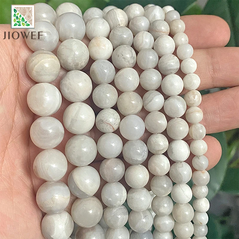 Natural White Crazy Agates Beads Smooth Round Loose Beads For Diy Bracelet Accessories Jewelry Making 15