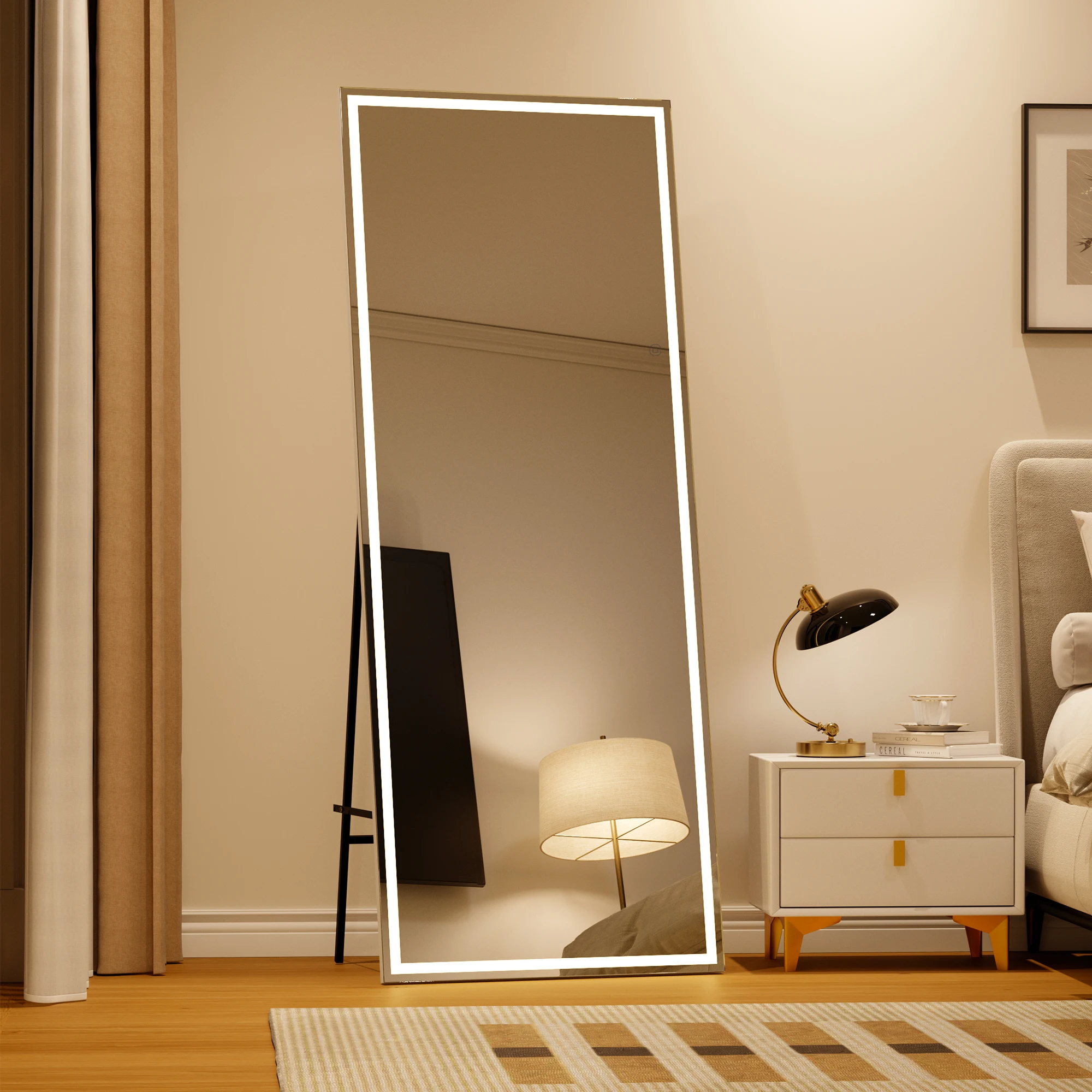 Slim Matte Black Full-Length Mirror High-Definition Explosion-Proof Aluminum Alloy Frame for Floor-Standing Leaning Or Wall-Mounted Installation in Bedrooms Bathrooms Entryways