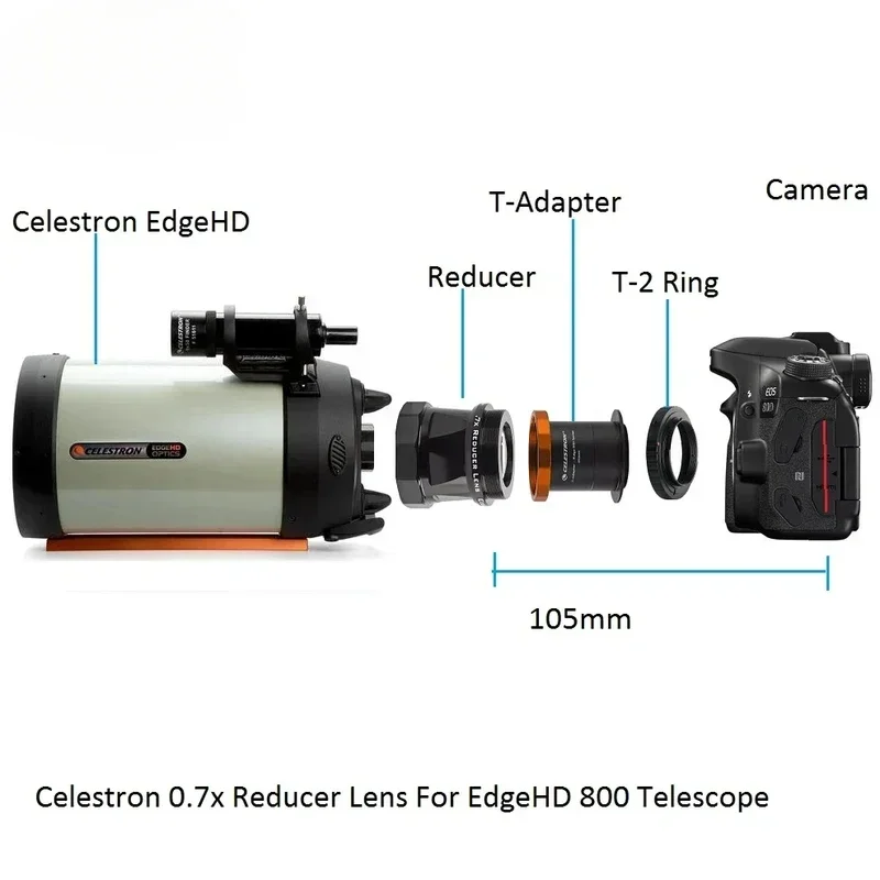 0.7X Reducer Lens 43% Wider FOV Compatible for Celestron 800 C8HD 8Edgehd 94242 Optical Tube Telescope Accessory