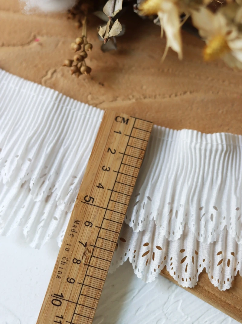 9CM Stretch white double layer pleated lace accessories hollowed out crimped cuffs trouser legs skirt material width