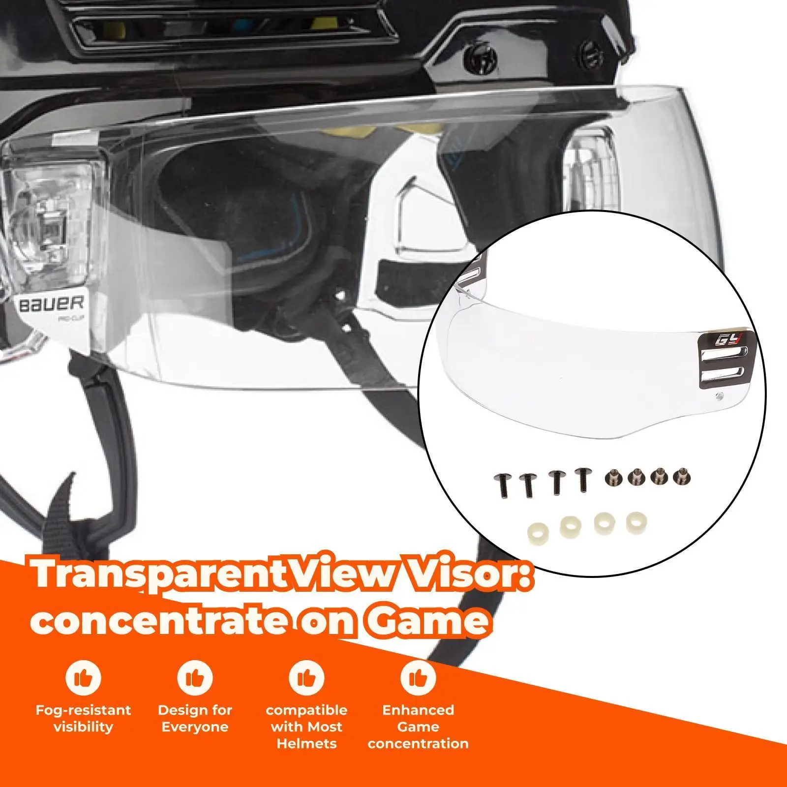 High Impact PC Ice Hockey Helmet Visor Shield Anti Fog Clear View with Hardware for Hockey Face Protection