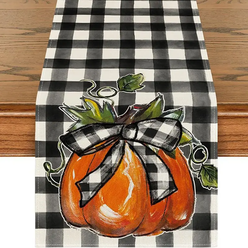 VIKAMA Trick Or Treat Table Runner Retro Truck Pumpkin Bat Spider Web Pattern Long Table Cloth For Fall Holiday Dining Decor