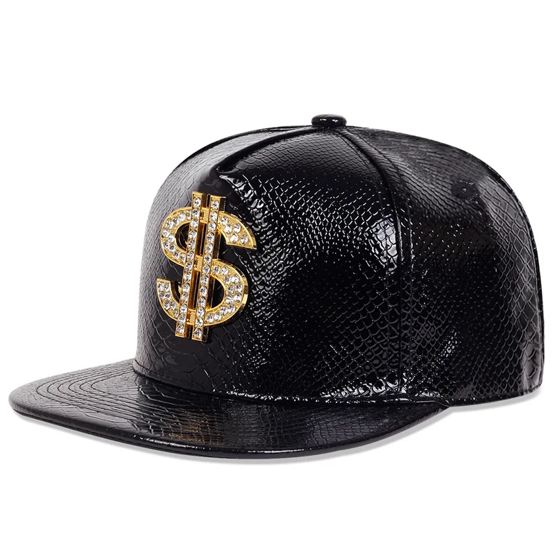 Men Women Leather Hip Hop Cap Metal Dollar Sign Trim Cyberpunk Baseball Caps Adjustable Sports leisure Snapback Hats gorras