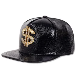 Mężczyźni kobiety skórzana czapka w stylu Hip-Hop metalowy znak dolara wykończenia Cyberpunk czapki baseballowe regulowane sportowe czapki z prostym daszkiem gorras