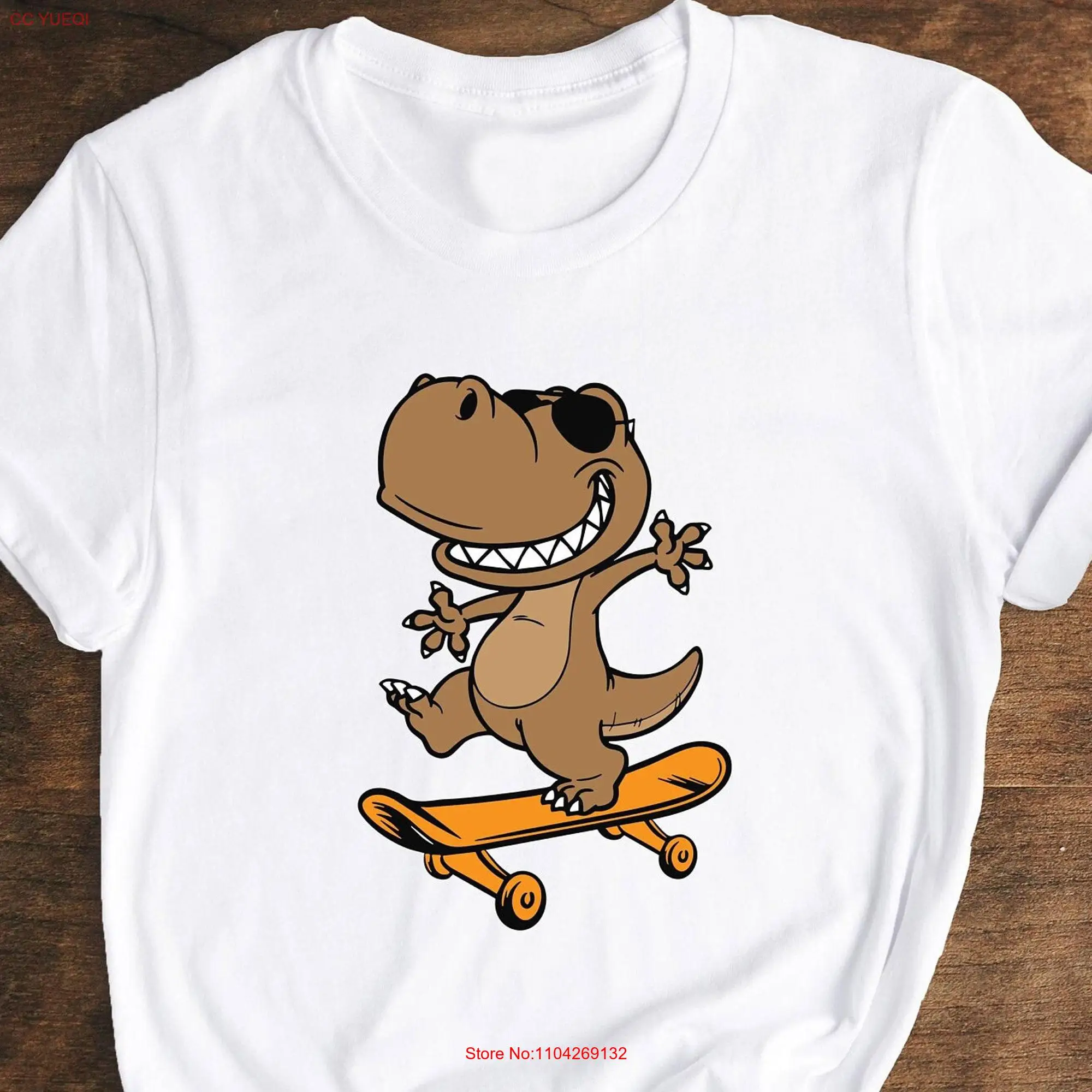 Dinosaur on Skateboard T Shirt Cute Dino Rex Lover Tyrannosaurus long or short sleeves