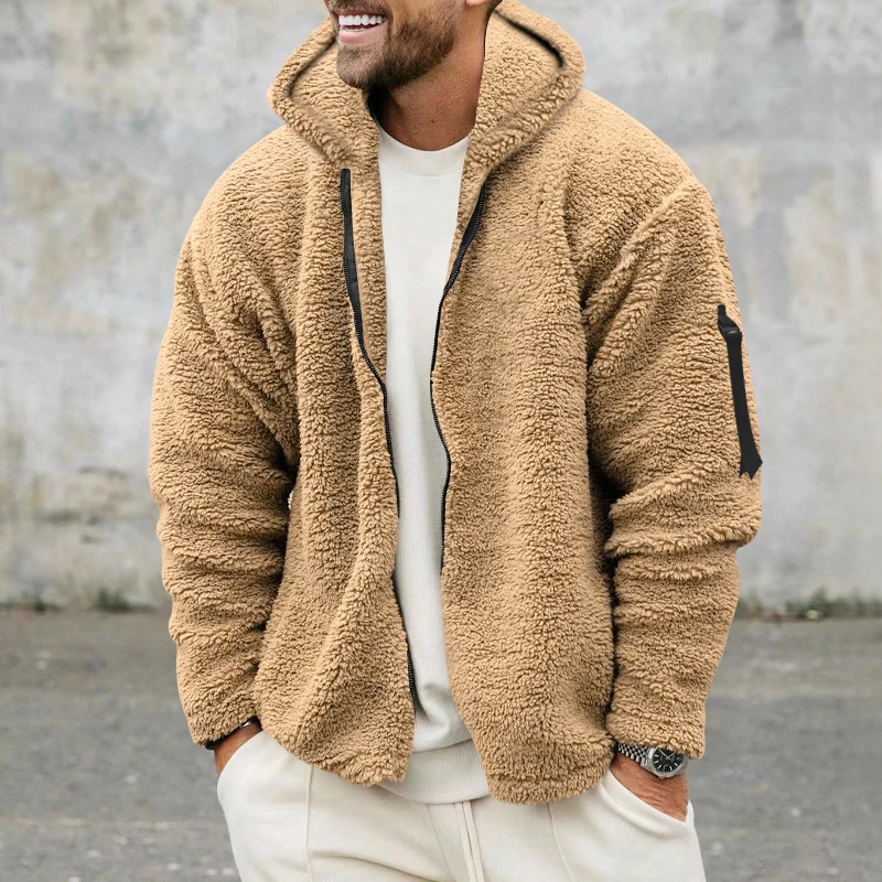 

Men's Wear Winter Double sided Plush Hoodie with Pocket Arctic Velvet Warm Hooded Zipper Jacket Coat Sport Outwear Teenager